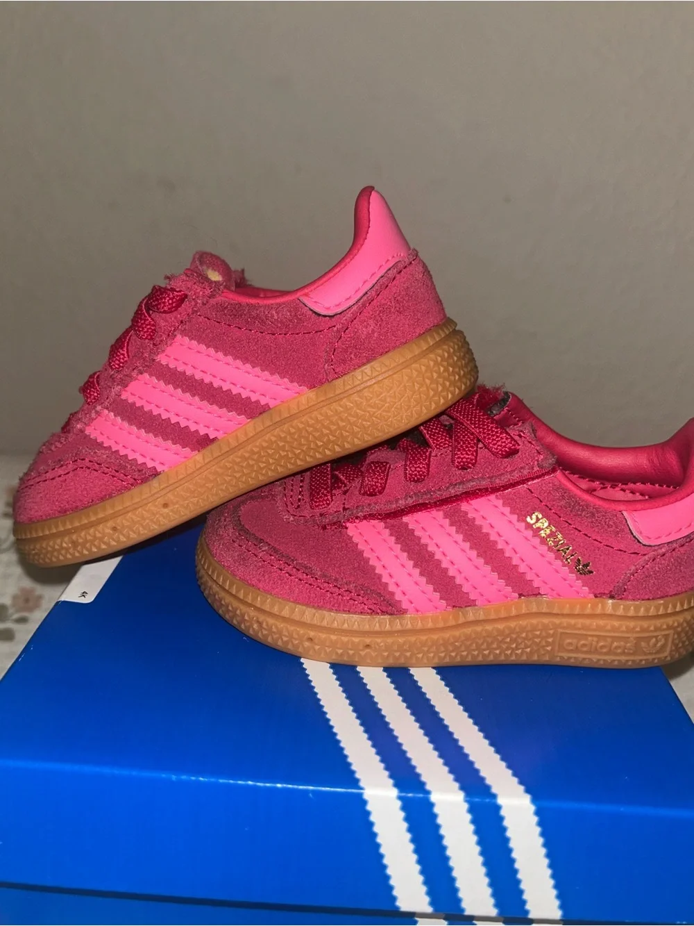 adidas Kids Hot Pink Suede Sneakers with Gum Sole